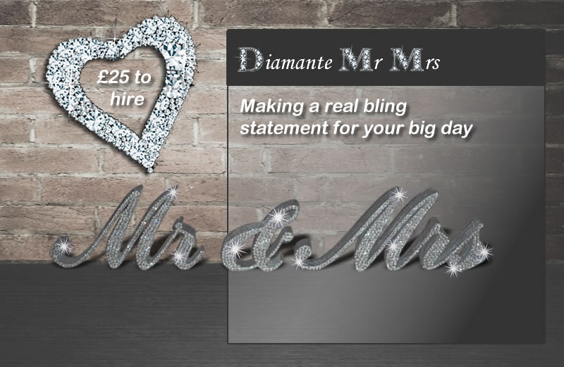 Diamante Mr and Mrs Wedding sign for hire